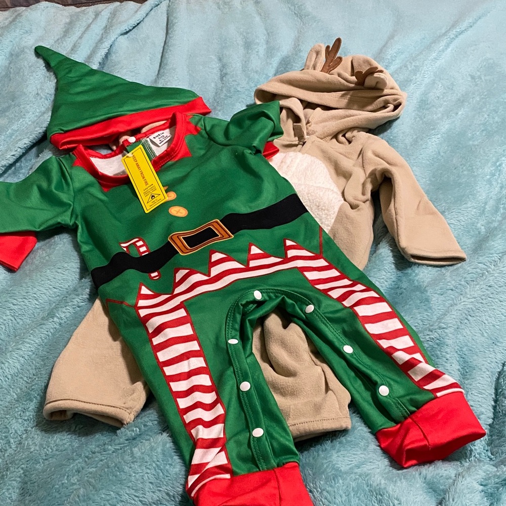 Reindeer and Elf pajama costumes